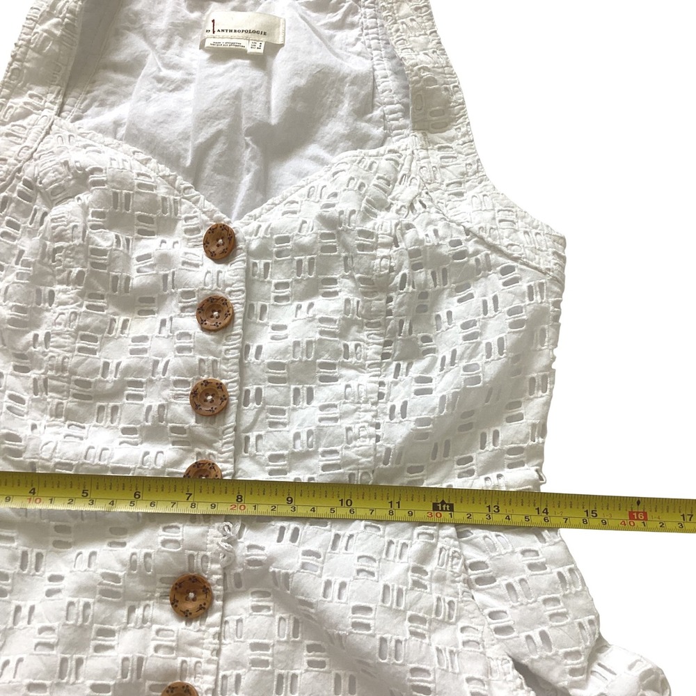 Anthropologie White Eyelet Cotton Button Front Romper Pockets Size 2 - Picture 5 of 12